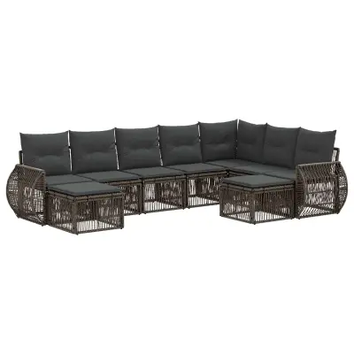 vidaXL Vrtna sedežna garnitura 9 pcs Siva poli ratan
