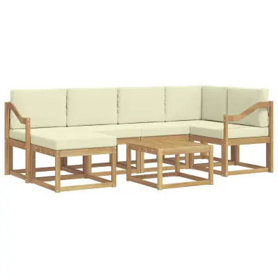 vidaXL Zunanja garnitura za sedenje z blazino 7 pcs Bela in krem