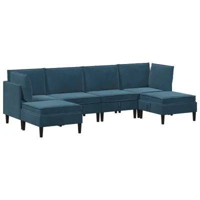 vidaXL Komplet pohištva za dnevno sobo z blazino 6 pcs Modra Žamet