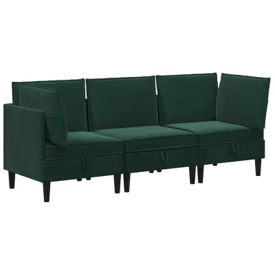 vidaXL Komplet pohištva za dnevno sobo 3 pcs Temno zelena Žamet