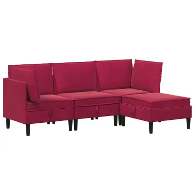 vidaXL Komplet pohištva za dnevno sobo 4 pcs Vinorodna rdeča Žamet