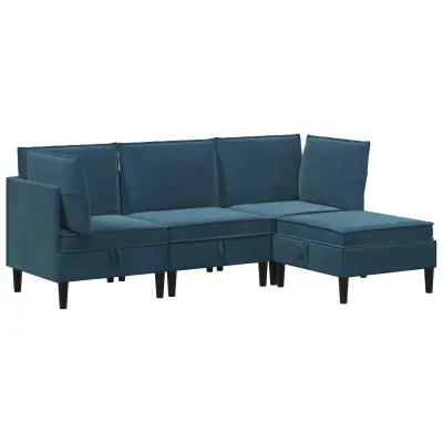 vidaXL Komplet pohištva za dnevno sobo z blazino 4 pcs Modra Žamet