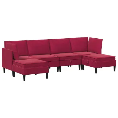 vidaXL Komplet pohištva za dnevno sobo 6 pcs Vinorodna rdeča Žamet