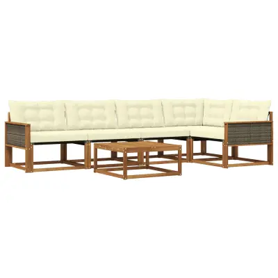 vidaXL Zunanja garnitura za sedenje z blazino 6 pcs Naravna in smetana