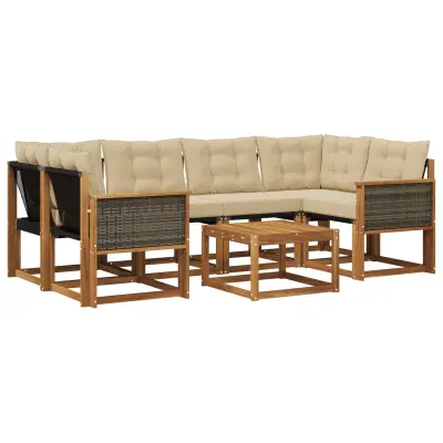 vidaXL Zunanja garnitura za sedenje z blazino 7 pcs Naravna in bež