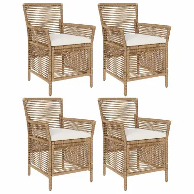 vidaXL Zunanja stolica z blazino 4 pcs Bež in smetanova poli ratan