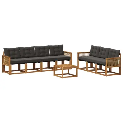 vidaXL Zunanja garnitura za sedenje z blazino 8 pcs Naravna in črna