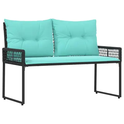 vidaXL Zunanja klop z blazino Črna in turkizna 118 x 55 x 82 cm