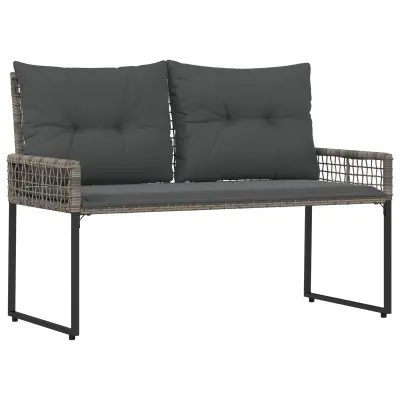 vidaXL Zunanja klop z blazino Siv 118 x 55 x 82 cm PE ratan in tkanina