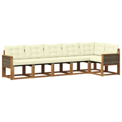 vidaXL Zunanja garnitura za sedenje z blazino 6 pcs Naravna in smetana