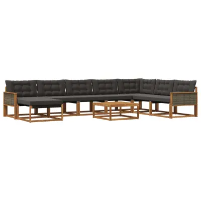 vidaXL Zunanja garnitura za sedenje z blazino 9 pcs Naravna in črna