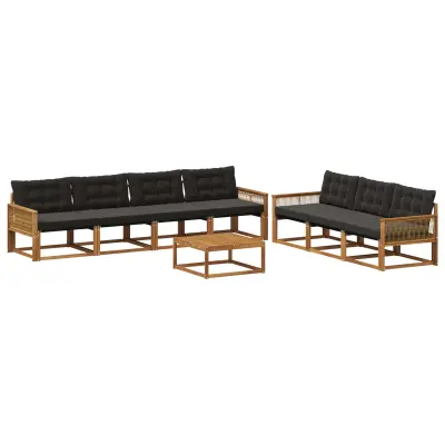 vidaXL Zunanja garnitura za sedenje z blazino 8 pcs Naravna in črna