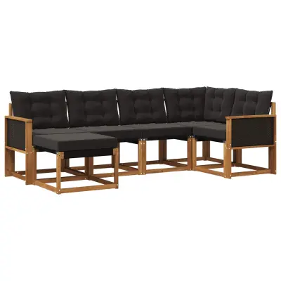 vidaXL Zunanja garnitura za sedenje z blazino 6 pcs Naravna in črna
