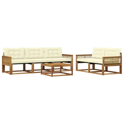 vidaXL Zunanja garnitura za sedenje z blazino 6 pcs Naravna in smetana
