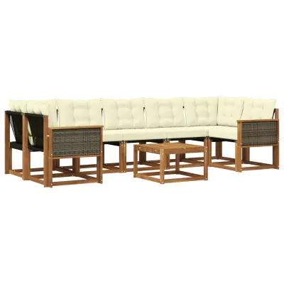 vidaXL Zunanja garnitura za sedenje z blazino 8 pcs Naravna in smetana