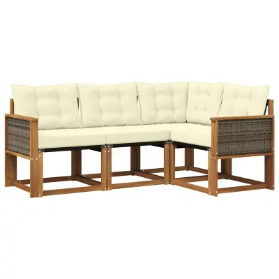 vidaXL Zunanja garnitura za sedenje z blazino 4 pcs Naravna in smetana