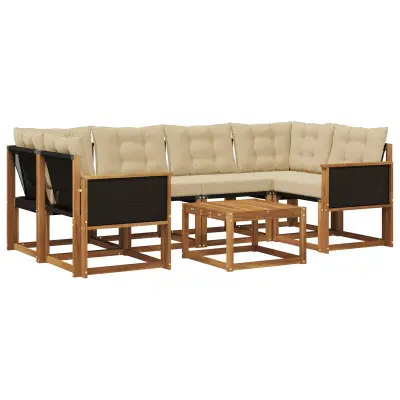 vidaXL Zunanja garnitura za sedenje z blazino 7 pcs Naravna in bež