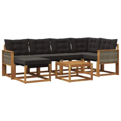 vidaXL Zunanja garnitura za sedenje z blazino 7 pcs Naravna in črna