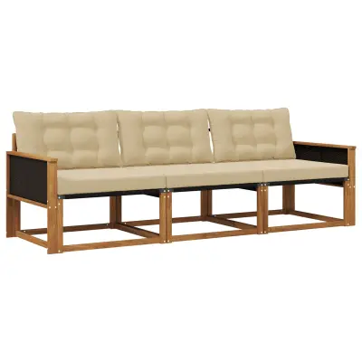 vidaXL Zunanja garnitura za sedenje z blazino 3 pcs Naravna in bež