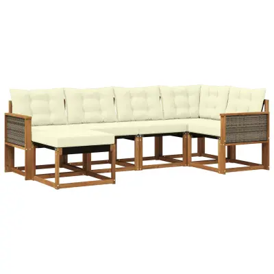 vidaXL Zunanja garnitura za sedenje z blazino 6 pcs Naravna in smetana