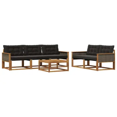 vidaXL Zunanja garnitura za sedenje z blazino 6 pcs Naravna in črna