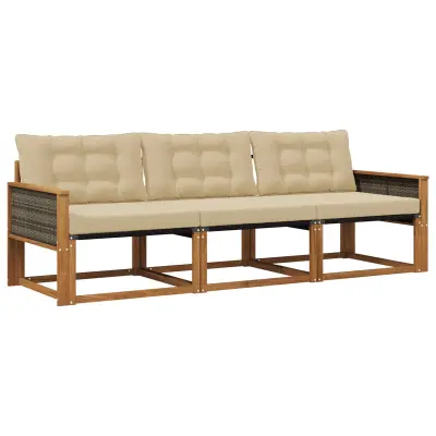 vidaXL Zunanja garnitura za sedenje z blazino 3 pcs Naravna in bež