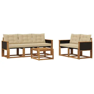 vidaXL Zunanja garnitura za sedenje z blazino 6 pcs Naravna in bež