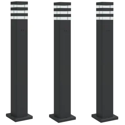 vidaXL Zunanja talna svetilka z vtičnico 3 kosi črna 80 cm aluminij