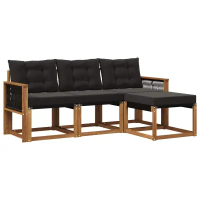 vidaXL Zunanja garnitura za sedenje z blazino 4 pcs Naravna in črna