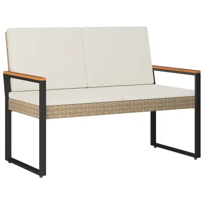 vidaXL Zunanja klop Bež in smetanasto bela 107 x 61 x 80 cm poli ratan