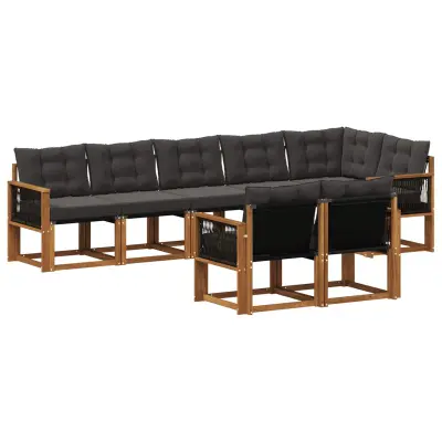 vidaXL Zunanja garnitura za sedenje z blazino 8 pcs Naravna in črna