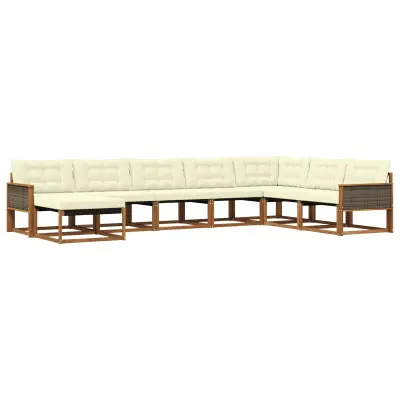 vidaXL Zunanja garnitura za sedenje z blazino 8 pcs Naravna in smetana