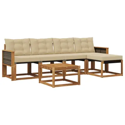 vidaXL Zunanja garnitura za sedenje z blazino 6 pcs Naravna in bež