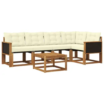 vidaXL Zunanja garnitura za sedenje z blazino 6 pcs Naravna in smetana