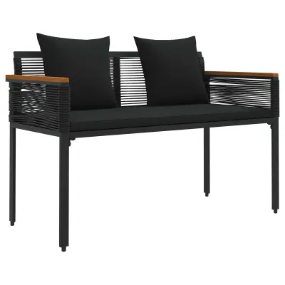 vidaXL Zunanja klop z blazino Črna 117 x 54 x 74.5 cm poli ratan