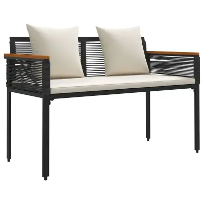 vidaXL Zunanja klop Črna in krem bela 117 x 54 x 74.5 cm poli ratan