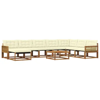 vidaXL Zunanja garnitura za sedenje z blazino 9 pcs Naravna in smetana