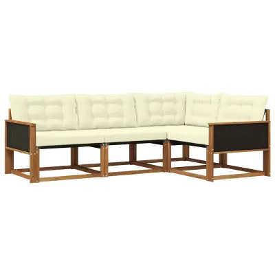 vidaXL Zunanja garnitura za sedenje z blazino 4 pcs Naravna in smetana