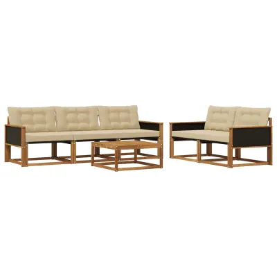vidaXL Zunanja garnitura za sedenje z blazino 6 pcs Naravna in bež