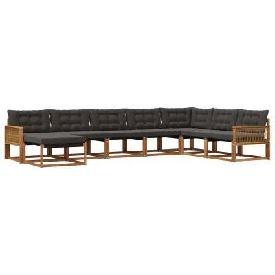 vidaXL Zunanja garnitura za sedenje z blazino 8 pcs Naravna in črna