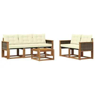 vidaXL Zunanja garnitura za sedenje z blazino 6 pcs Naravna in smetana