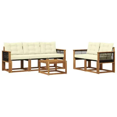 vidaXL Zunanja garnitura za sedenje z blazino 6 pcs Naravna in smetana