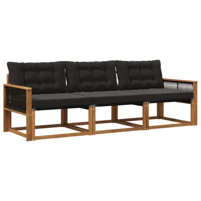 vidaXL Zunanja garnitura za sedenje z blazino 3 pcs Naravna in črna