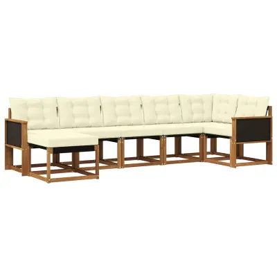 vidaXL Zunanja garnitura za sedenje z blazino 7 pcs Naravna in smetana