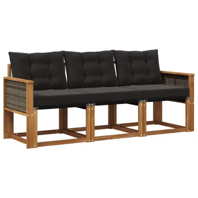 vidaXL Zunanja garnitura za sedenje z blazino 3 pcs Naravna in črna