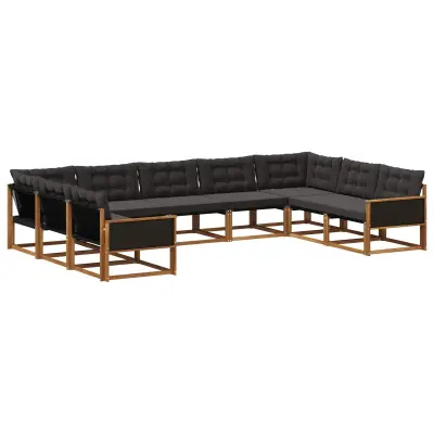 vidaXL Zunanja garnitura za sedenje z blazino 9 pcs Naravna in črna