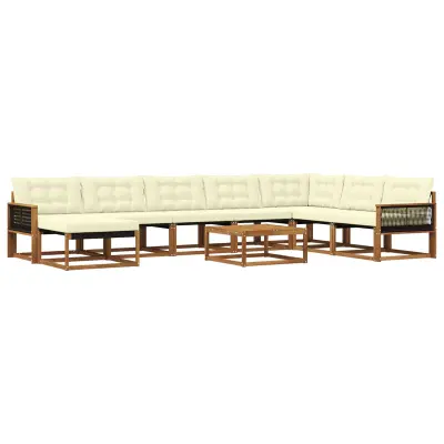 vidaXL Zunanja garnitura za sedenje z blazino 9 pcs Naravna in smetana