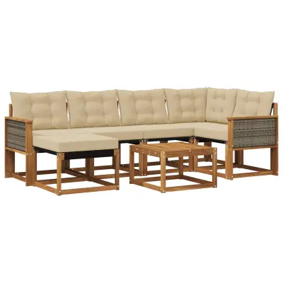 vidaXL Zunanja garnitura za sedenje z blazino 7 pcs Naravna in bež
