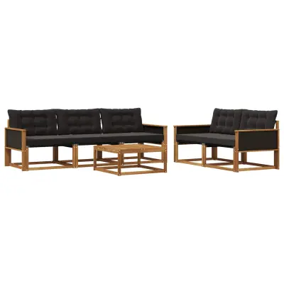 vidaXL Zunanja garnitura za sedenje z blazino 6 pcs Naravna in črna