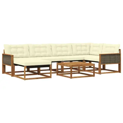 vidaXL Zunanja garnitura za sedenje z blazino 7 pcs Naravna in smetana